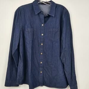 The Limited Women’s Denim Blouse Large Blue Button Front Shirt Casual Vintage